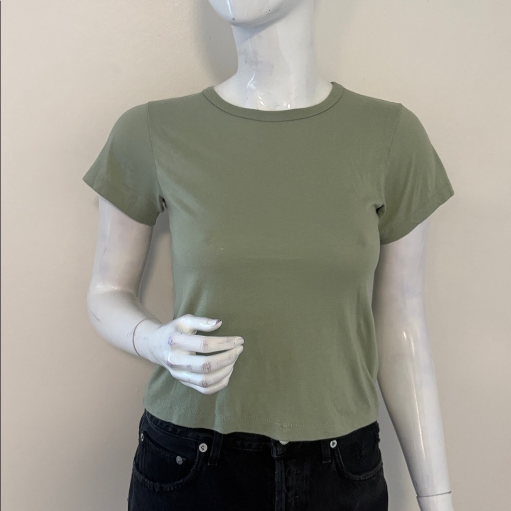 Eterne Sage Green Short Sleeve Cropped Chloe Baby Tee 100% Cotton